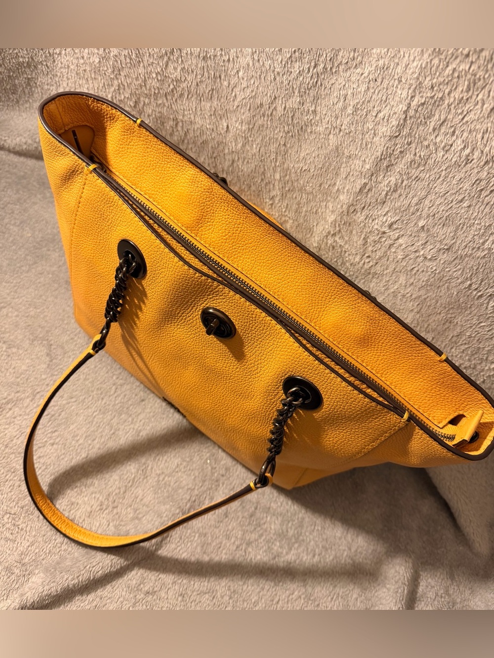 Coach Turnlock Mustard Yellow Leather Chain Tote No. 27 w/ Gunmetal Hardware - Picture 6 of 15